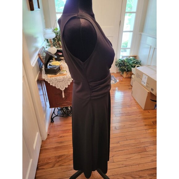 Black Faux Wrap Tank Ruched Midi Dress M Minimal Party Old Money Whimsygoth - Picture 5 of 6